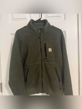 Carhartt Jacket Womens M Green High Pile Sherpa Fleece Bomber Full Zip Pockets